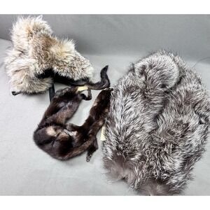 Vintage Real Fur Lot Mink Pelt Coyote Raccoon Stole Hat Trim As Is